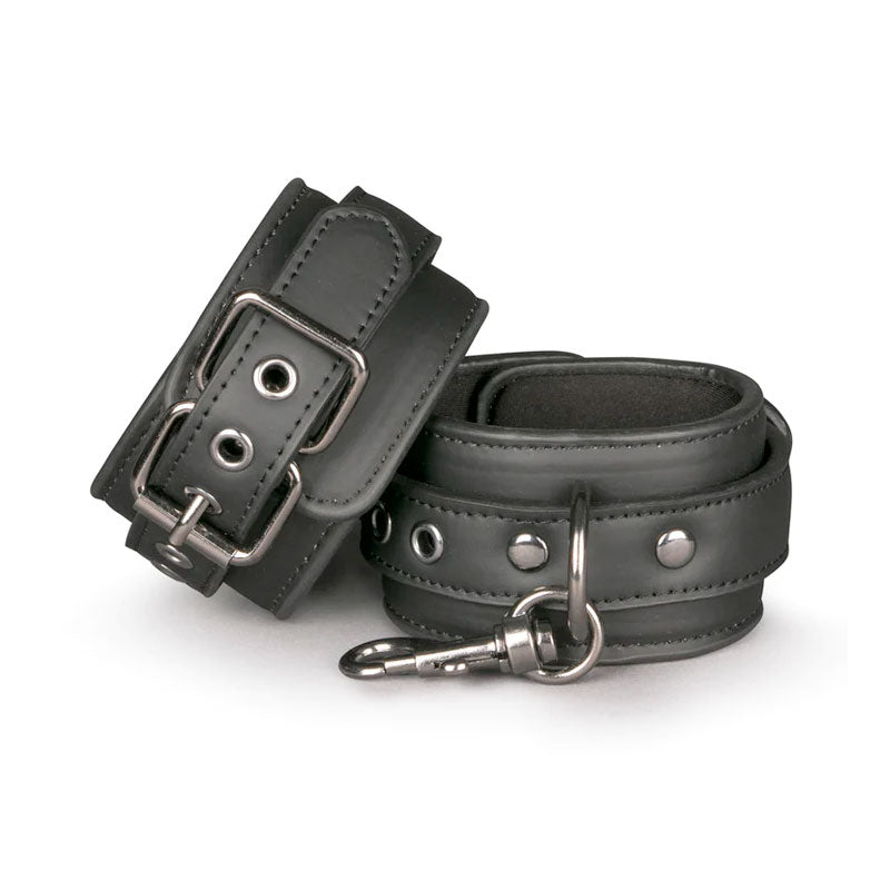 Schwarze Kunstleder-Handschellen / Manschetten