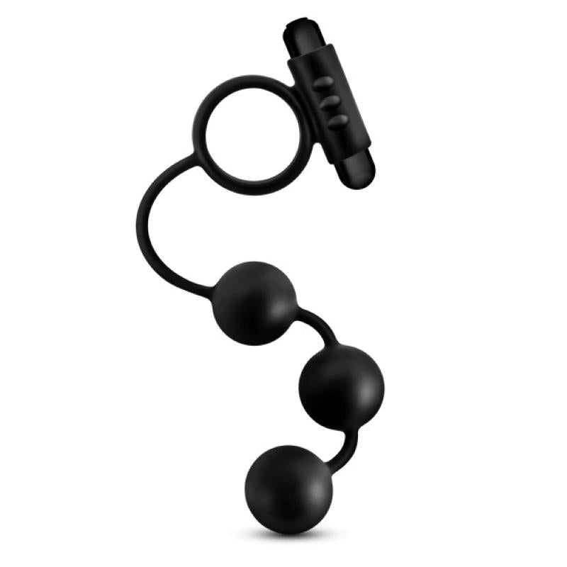 Anal Adventures Platinum - Analperlen mit vibrierendem Penisring